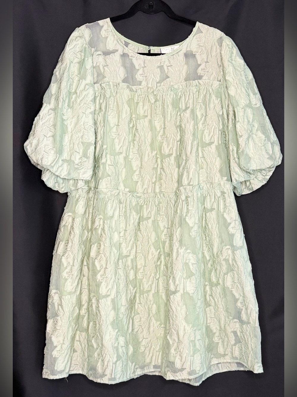 Oddi Sage Jacquard Floral Puff Sleeve Wedding Garden Party Dress Pockets 1XL